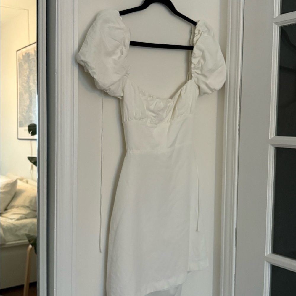 Zara White Puff Sleeve Mini Dress